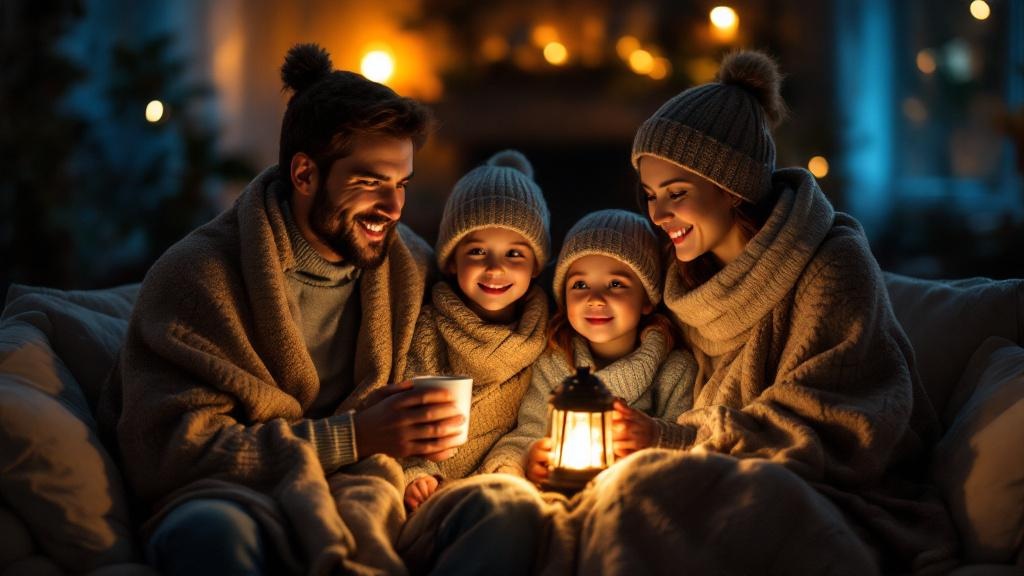 Familie in warmer Kleidung in einem Raum
