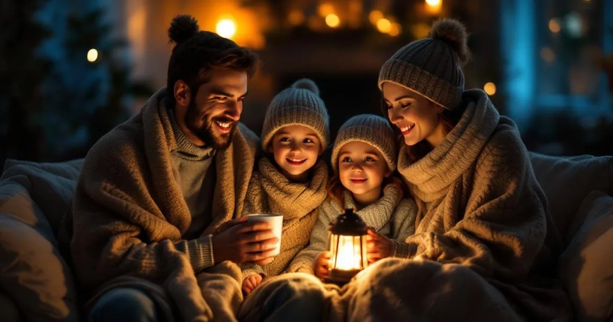 Familie in warmer Kleidung in einem Raum