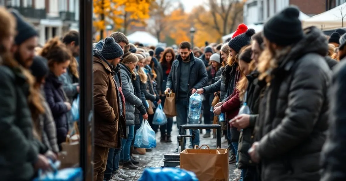 Menschen, die Wasser aus einem Brunnen holen oder eine Notversorgungseinrichtung nutzen